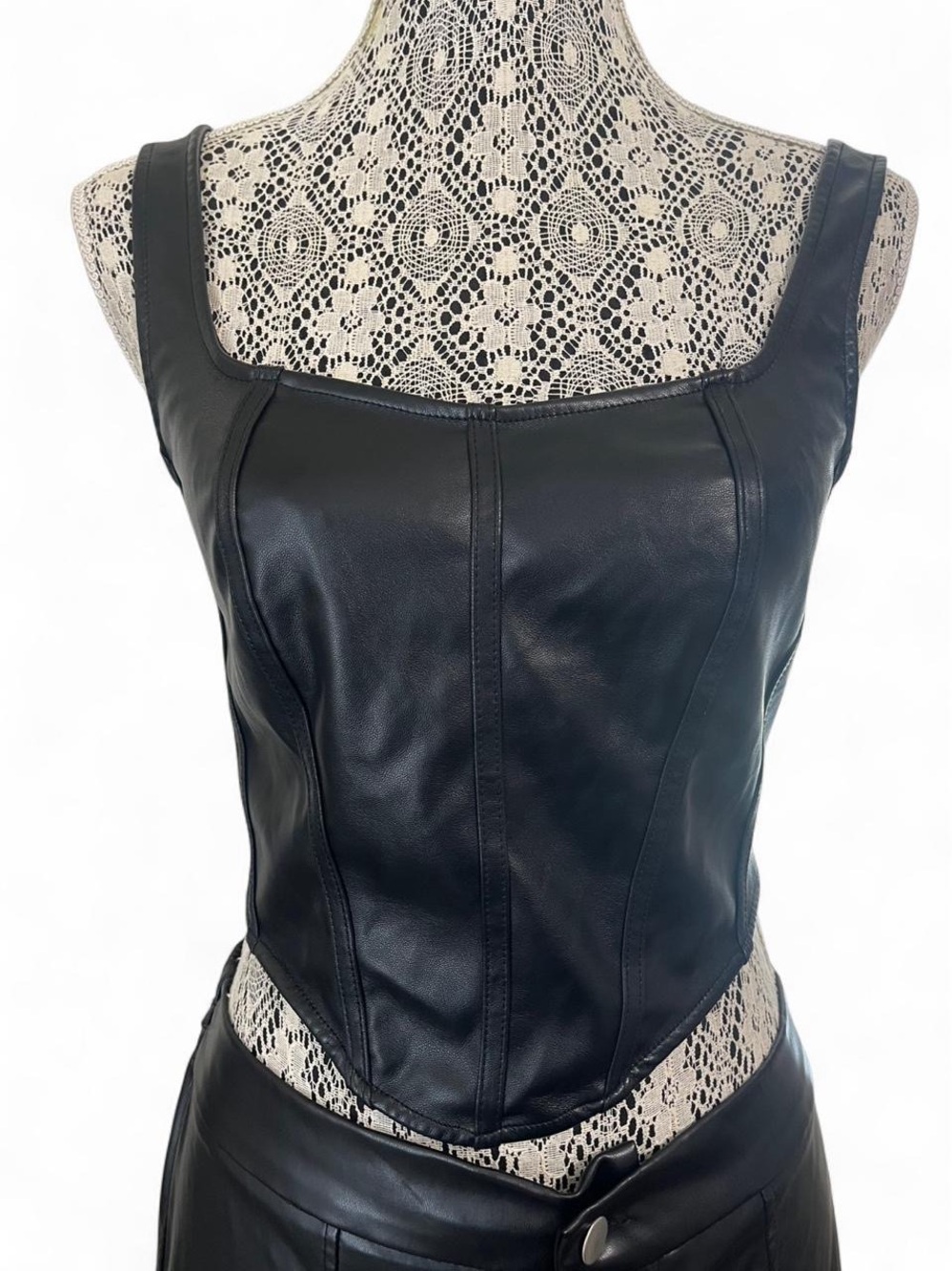 Sincerely Jules Black Faux Leather Corset Tank